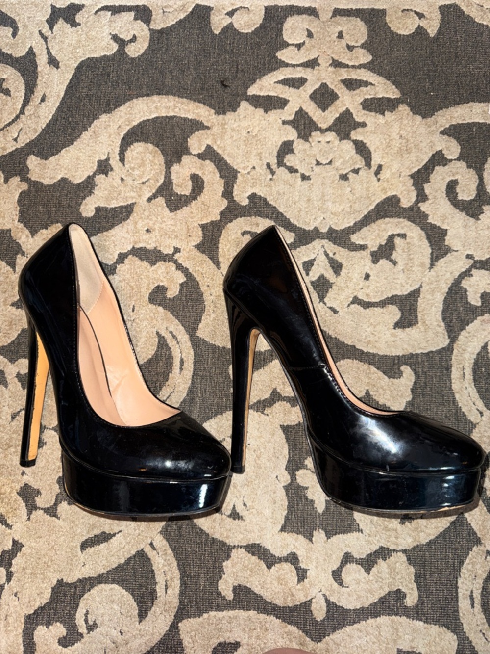 Vintage Black Patent Platform Stilettos